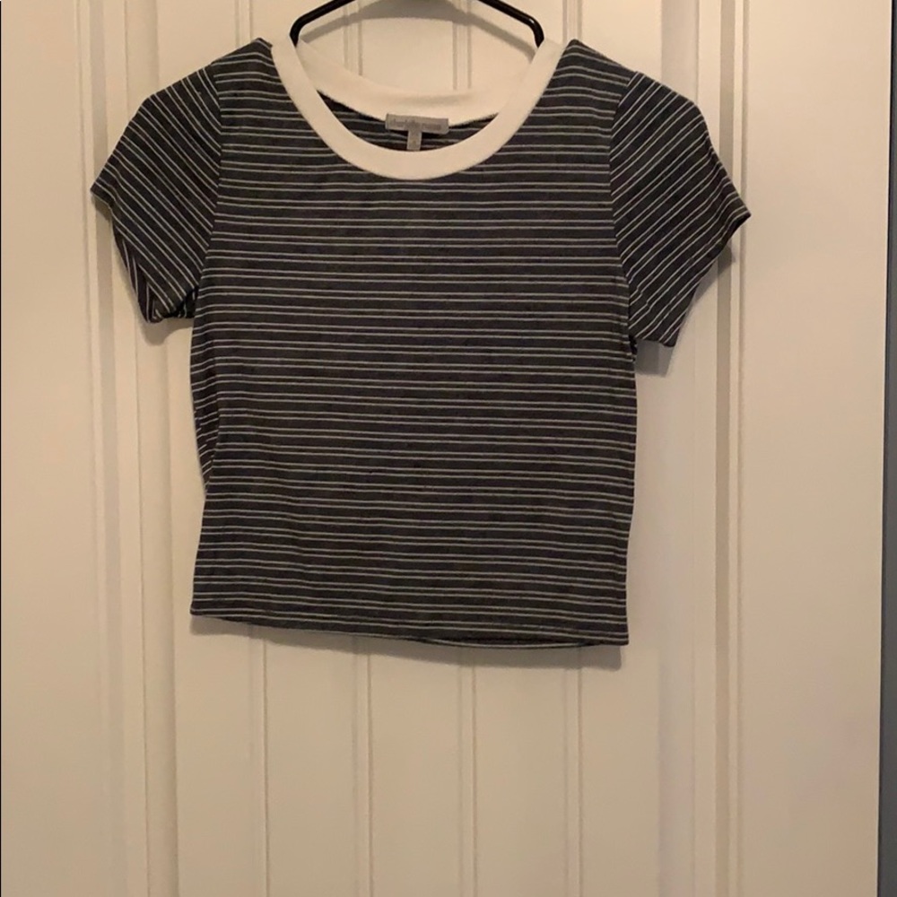 blue and cream striped crop top